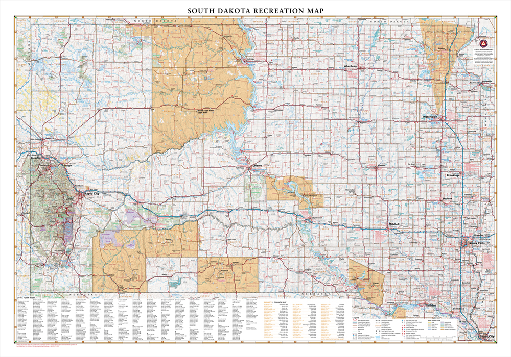 South Dakota Recreation Wall Map — Benchmark Maps