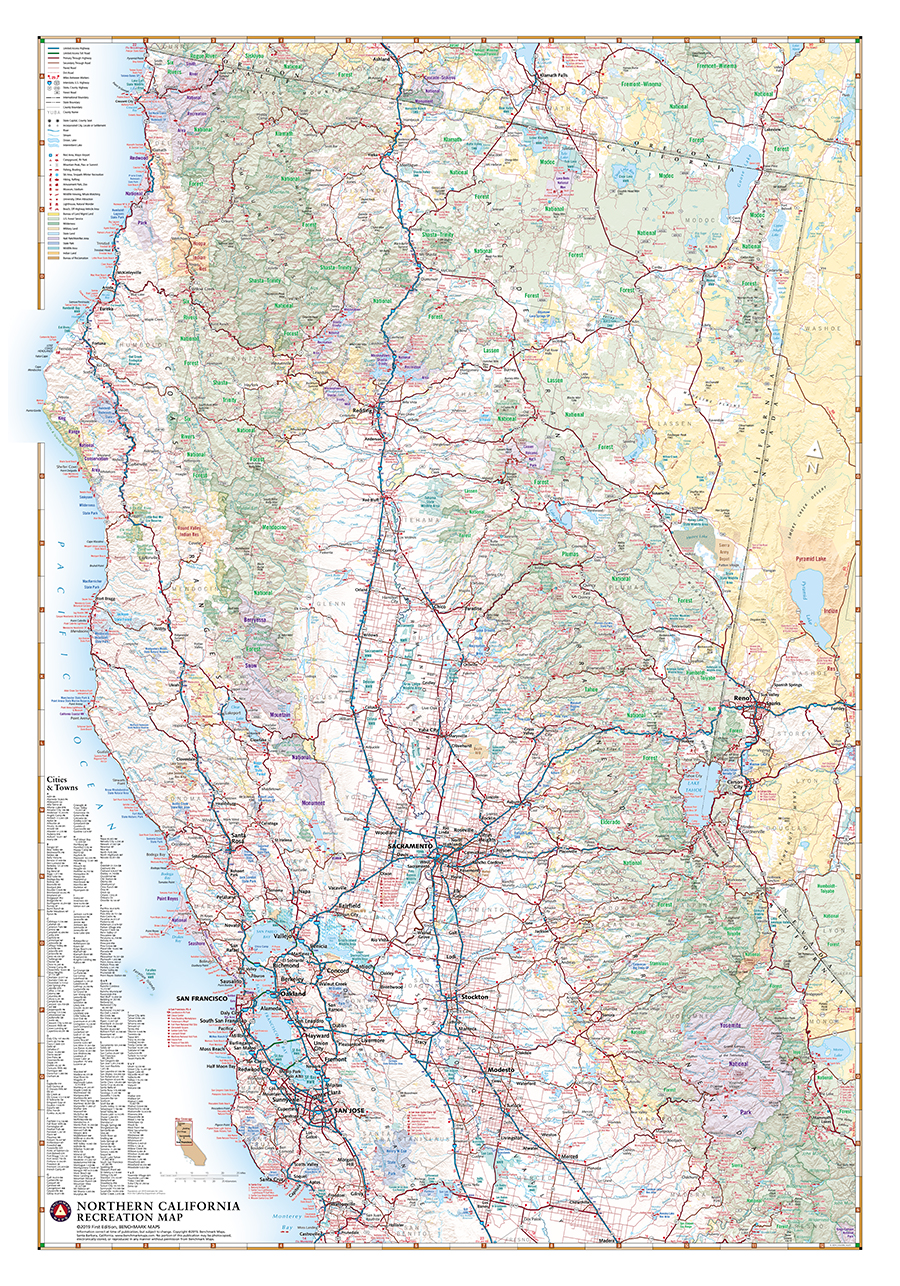 maps of northern california Northern California Recreation Wall Map Benchmark Maps maps of northern california