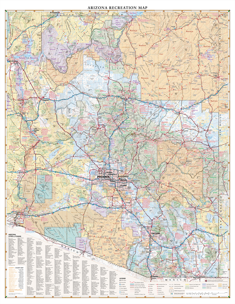 Arizona Recreation Wall Map - Benchmark Maps
