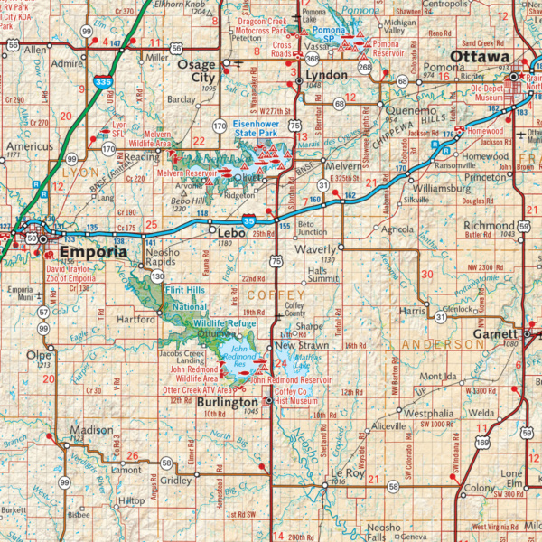 Kansas Recreation Wall Map