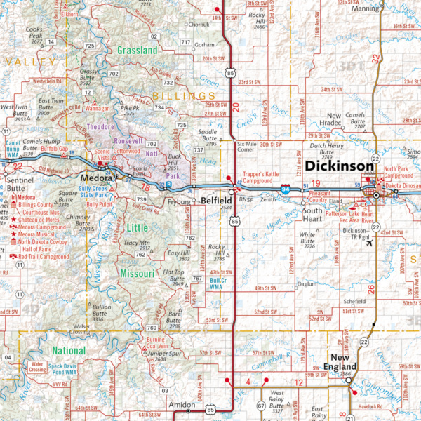 North Dakota Recreation Wall Map